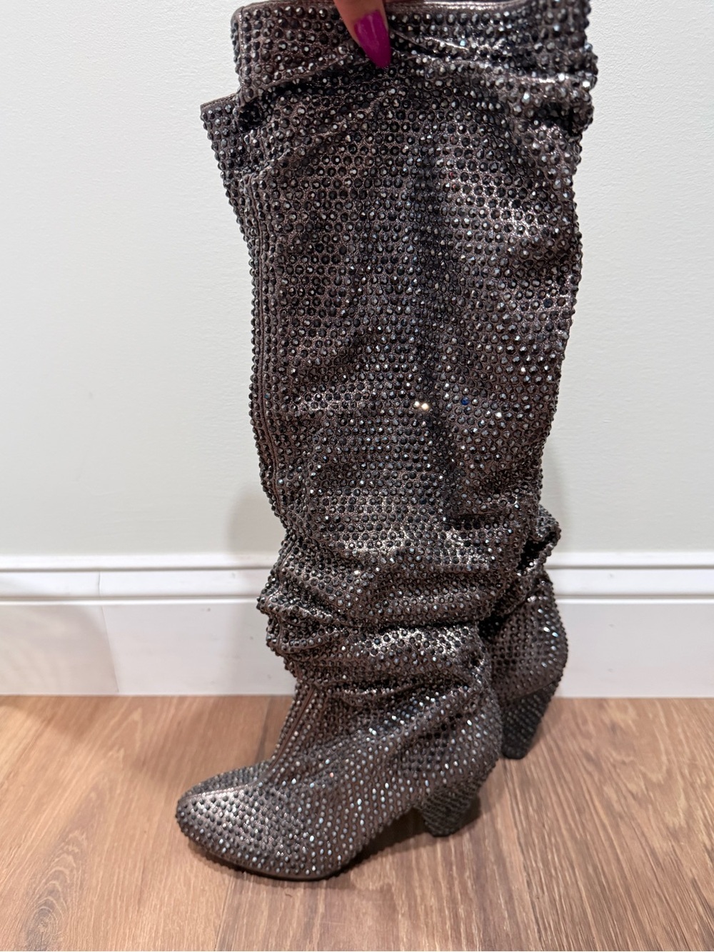 🔥INC Glittering Black Rhinestone Knee-High Boots Size 5 EC🔥